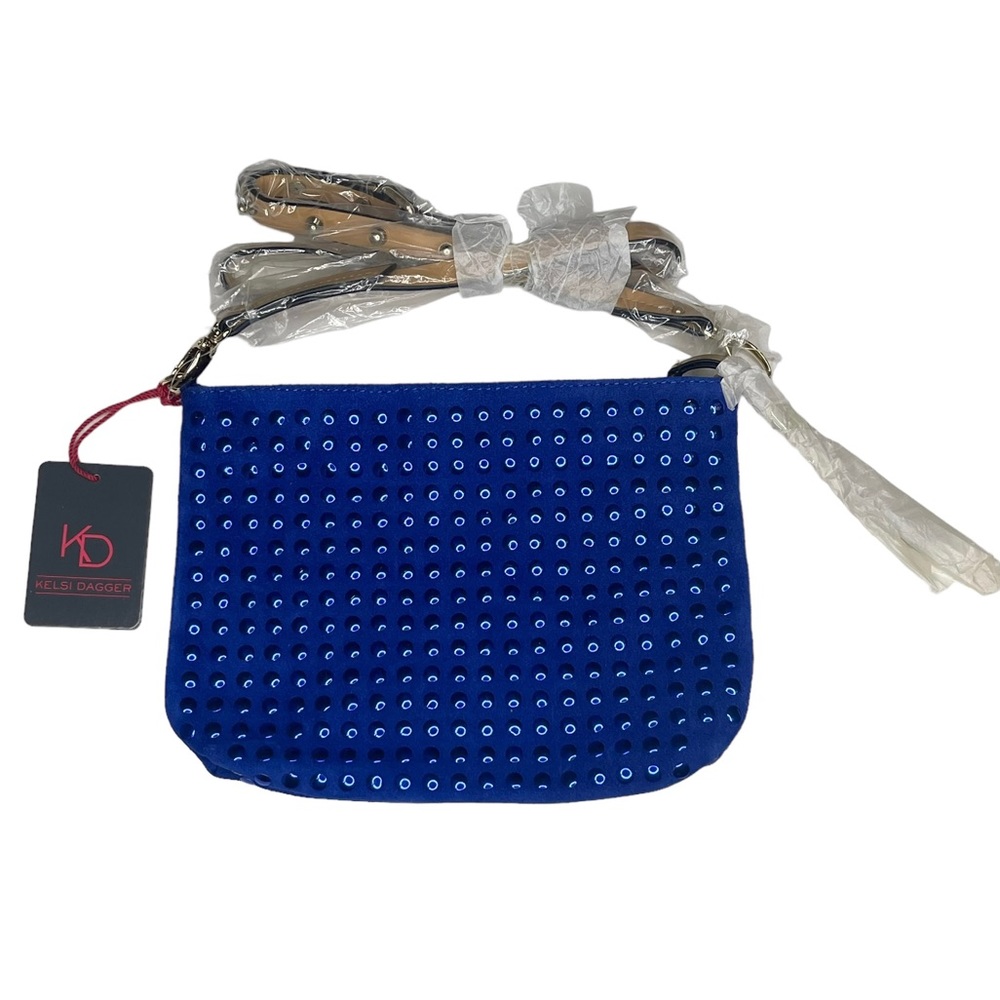 new Kelsi Dagger 𒊹 Cicely Suede Crossbody Bag 𒊹 Cobalt Blue Metallic Dots 𒊹 - Picture 4 of 16